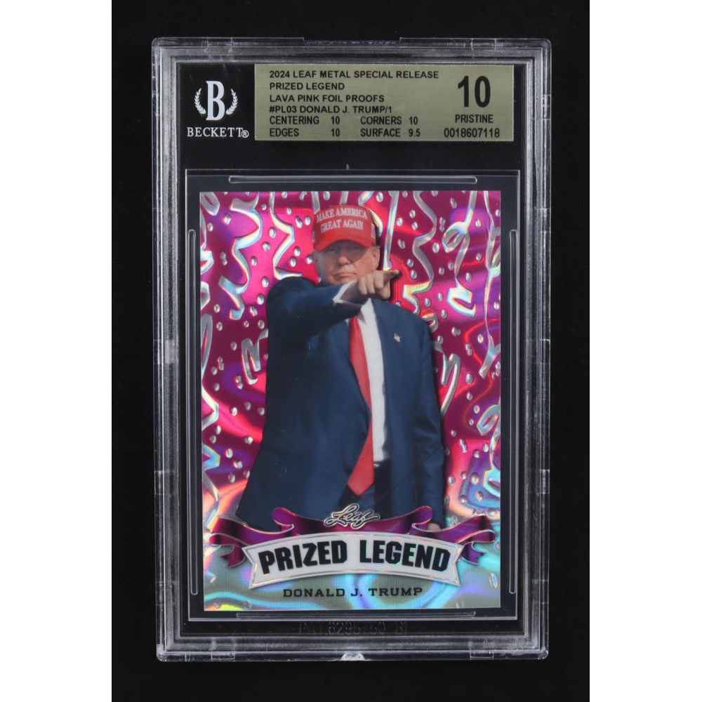 Donald J. Trump 2024 Leaf Metal Special Release Prized Legend Lava Pink Foil Proofs #PL-03 (BGS 10) at PristineAuction.com