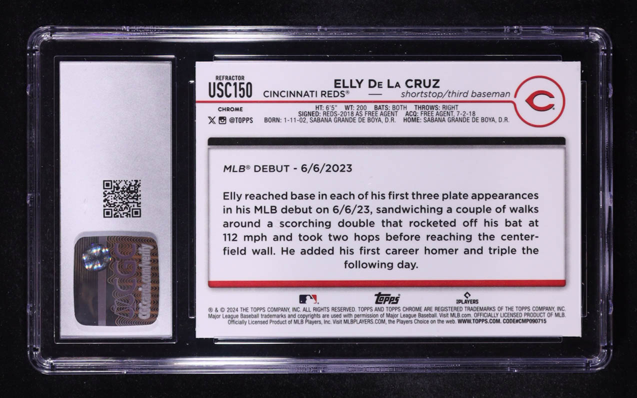 Elly De La Cruz 2024 Topps Chrome Update Refractor #USC150 RC (CGC 10) at PristineAuction.com Elly De La Cruz 2024 Topps Chrome Update Refractor #USC150 RC (CGC 10) at PristineAuction.com