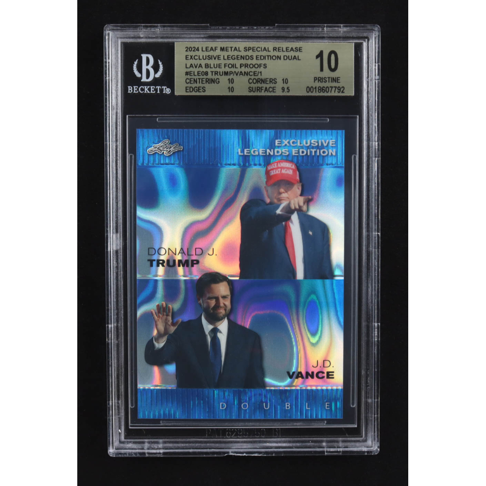 J.D. Vance / Donald J. Trump 2024 Leaf Metal Special Release Exclusive Legends Ed. Dual Lava Blue Foil Proofs #ELE08 (BGS 10) at PristineAuction.com