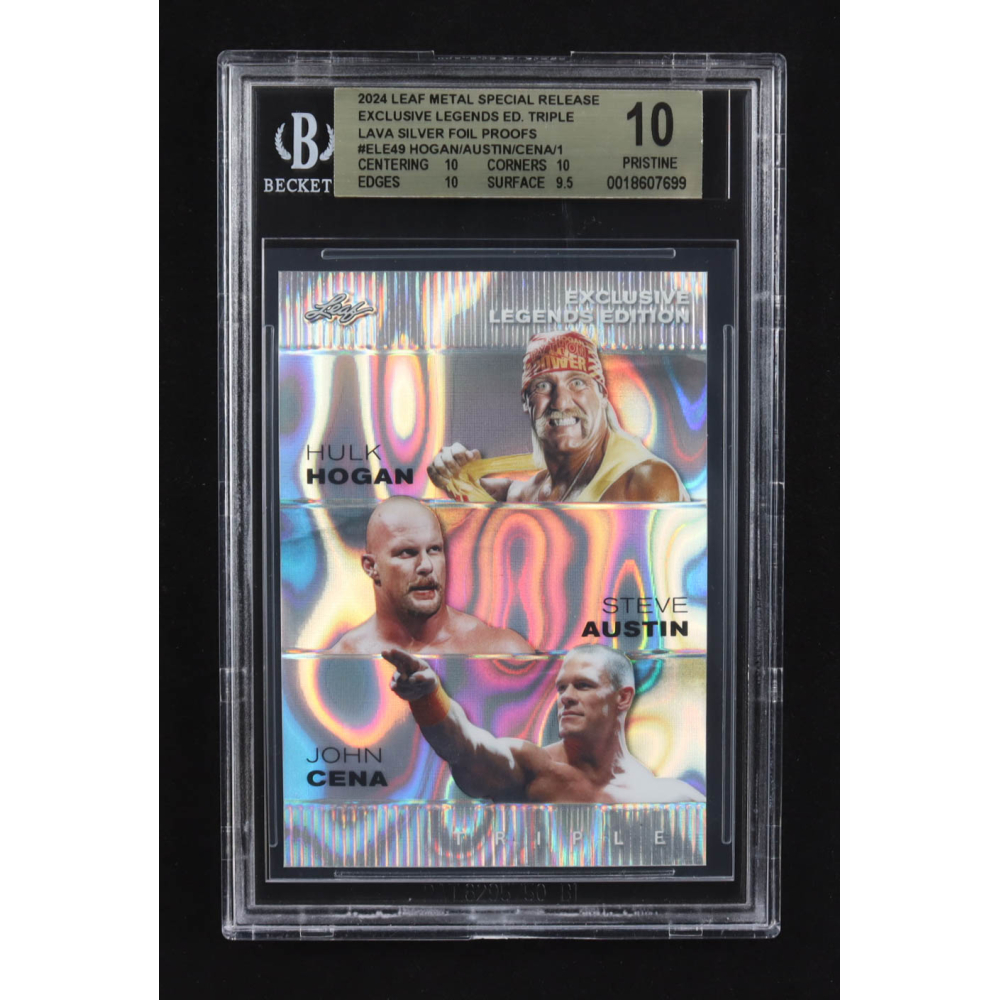 Steve Austin / Hulk Hogan / John Cena 2024 Leaf Metal Special Release Exclusive Legends Ed. Triple Lava Silver Foil Proofs #ELE49 (BGS 10) at PristineAuction.com