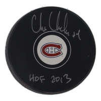Chris Chelios Signed Canadiens Logo Hockey Puck Inscribed "HOF 2013" (Schwartz) at PristineAuction.com
