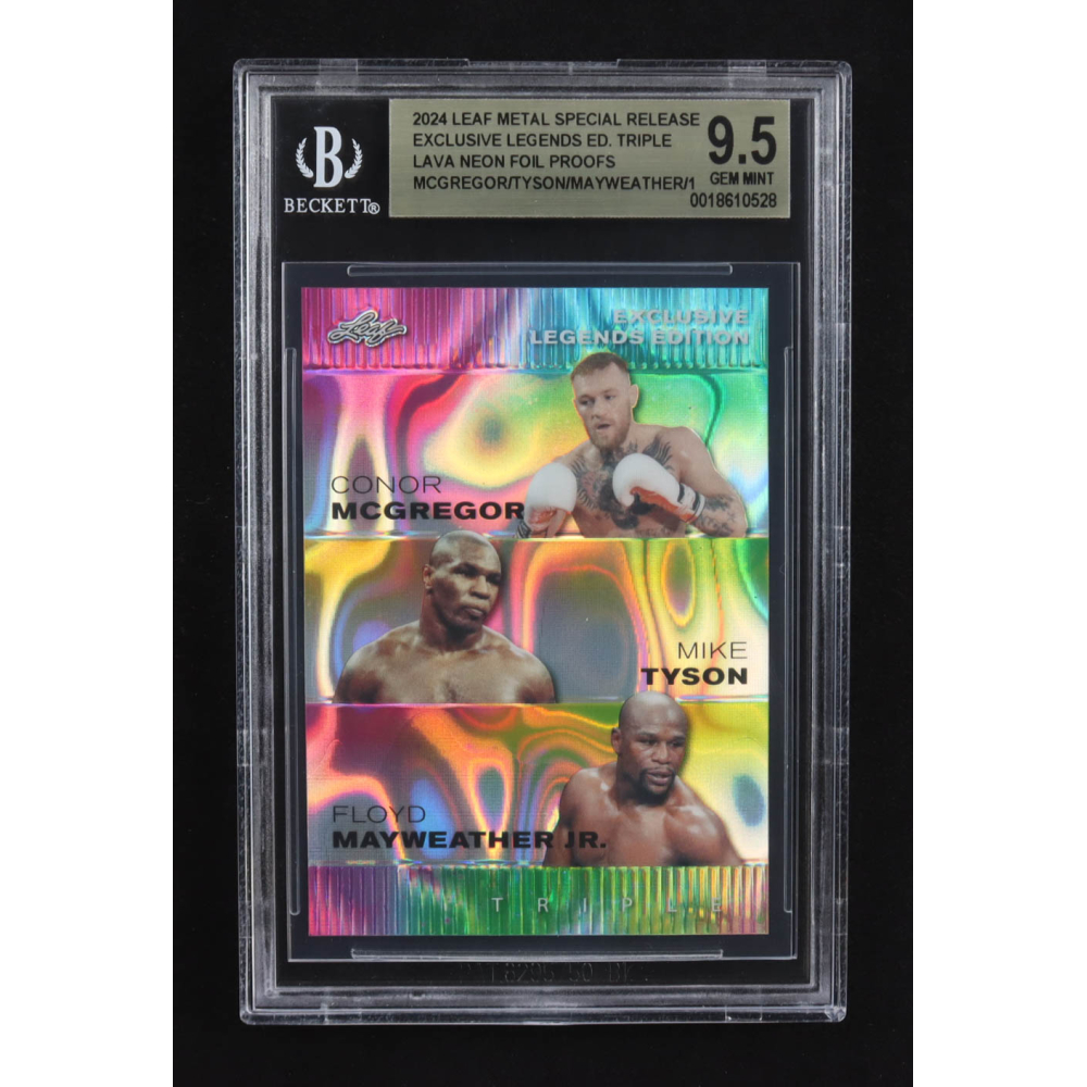 Mike Tyson / Floyd Mayweather Jr. / Conor Mcgregor 2024 Leaf Metal Special Release Exclusive Legends Ed. Triple Lava Neon Foil Proofs (BGS 9.5) at PristineAuction.com