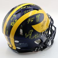 J.J. McCarthy, Blake Corum, Colston Loveland | 2023 Michigan Wolverines Full-Size Authentic On-Field Speed Helmet Team-Signed by (23) (JSA) at PristineAuction.com