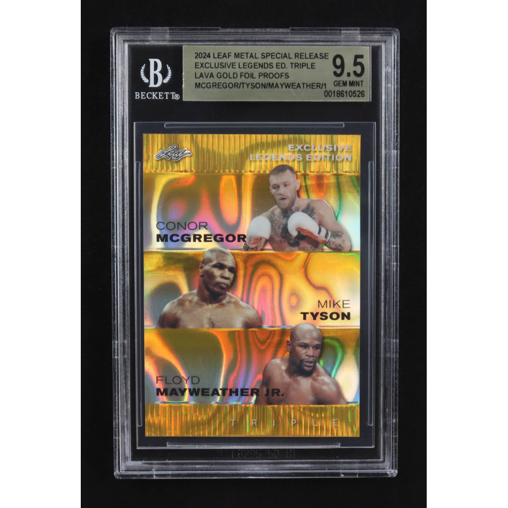 Mike Tyson / Floyd Mayweather Jr. / Conor Mcgregor 2024 Leaf Metal Special Release Exclusive Legends Ed. Triple Lava Gold Foil Proofs (BGS 9.5) at PristineAuction.com
