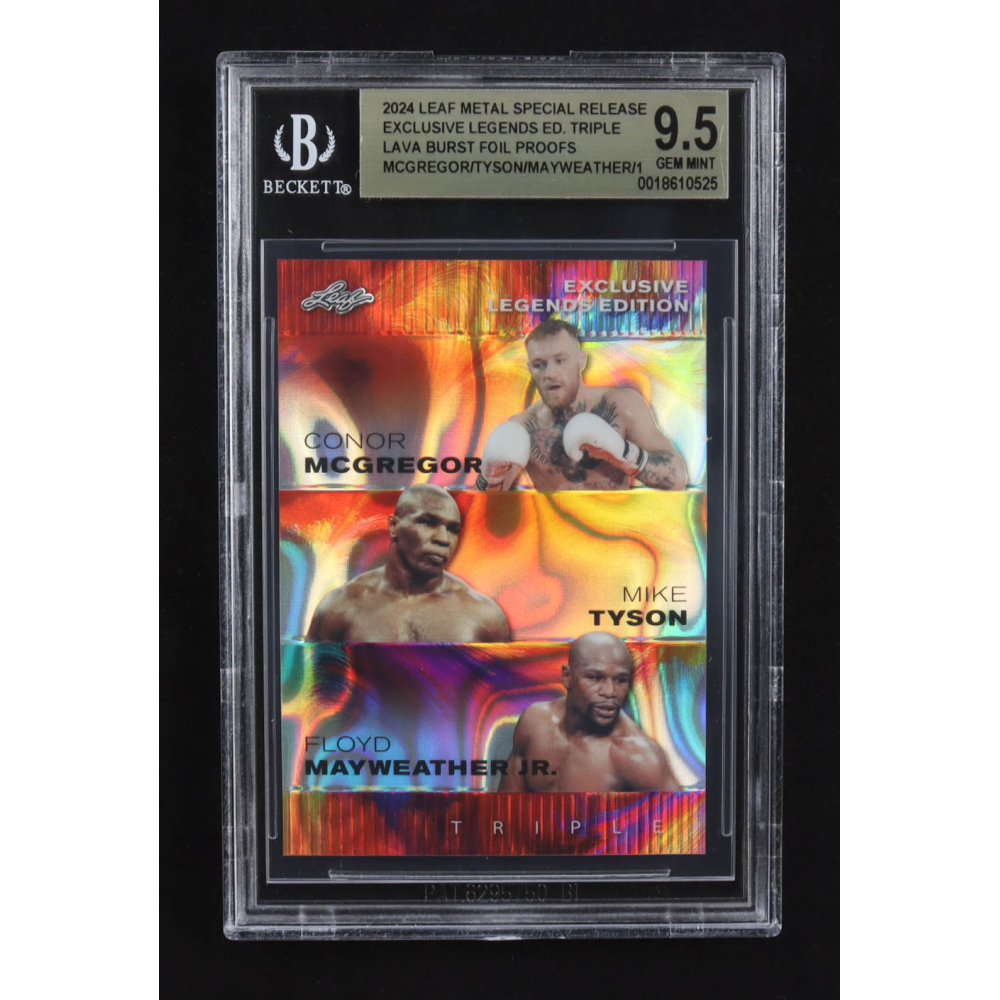 Mike Tyson / Floyd Mayweather Jr. / Conor Mcgregor 2024 Leaf Metal Special Release Exclusive Legends Ed. Triple Lava Burst Foil Proofs (BGS 9.5) at PristineAuction.com
