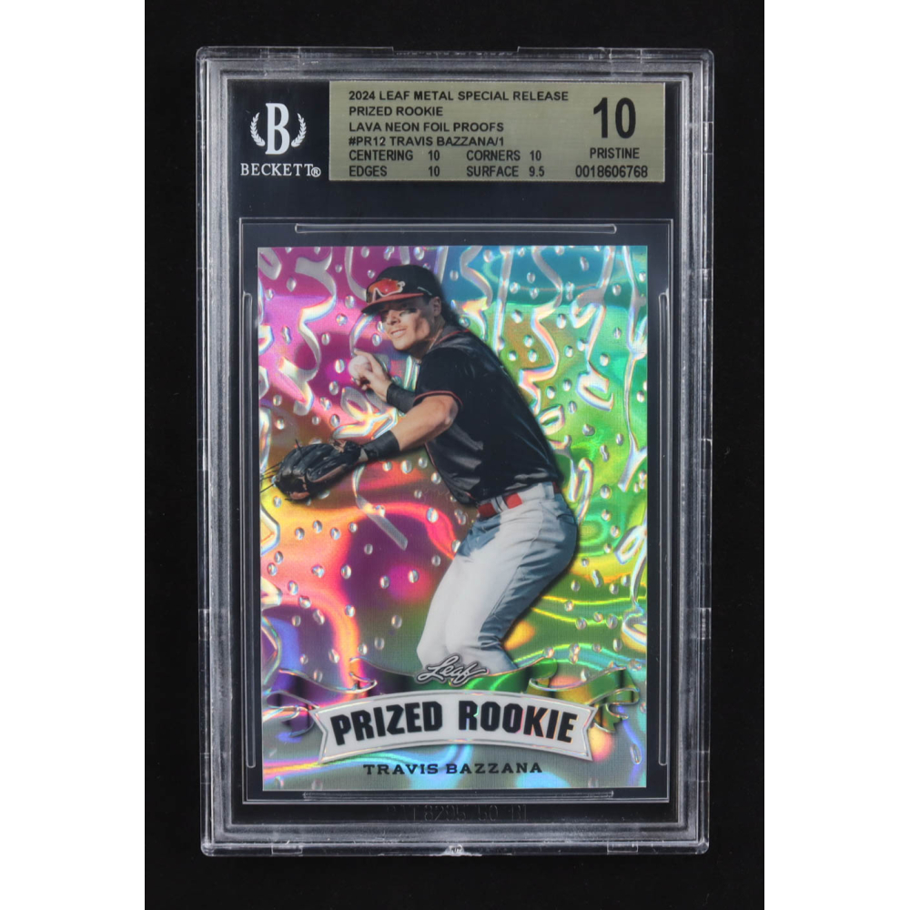 Travis Bazzana 2024 Leaf Metal Special Release Prized Rookie Silver Lava Neon Foil Proofs #PR12 RC (BGS 10) at PristineAuction.com