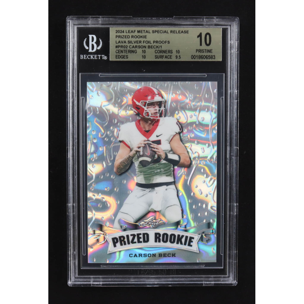 Carson Beck 2024 Leaf Metal Special Release Prized Rookie Silver Lava Silver Foil Proofs #PR02 RC (BGS 10) at PristineAuction.com