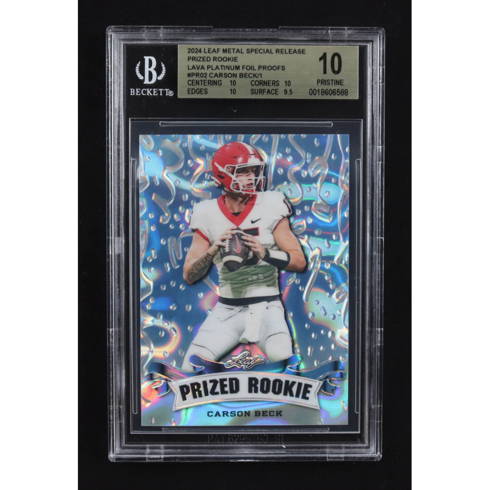 Carson Beck 2024 Leaf Metal Special Release Prized Rookie Silver Lava Platinum Foil Proofs #PR02 RC (BGS 10) at PristineAuction.com
