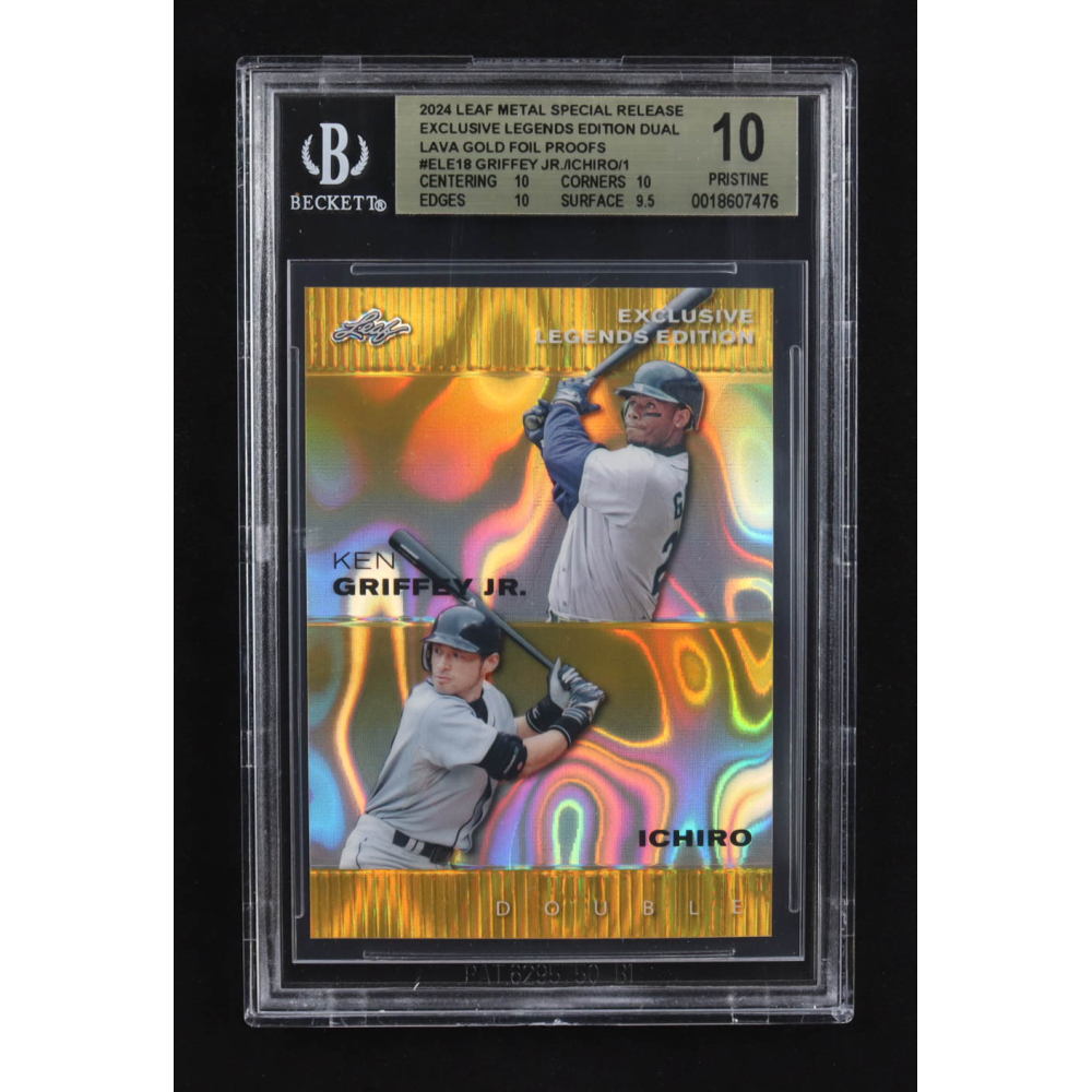Ken Griffey Jr. / Ichiro Suzuki 2024 Leaf Metal Special Release Exclusive Legends Ed. Dual Lava Gold Foil Proofs #ELE18 #1/1 (BGS 10) at PristineAuction.com