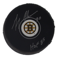 Gerry Cheevers Signed Bruins Logo Hockey Puck Inscribed "HOF 85" (Schwartz) at PristineAuction.com