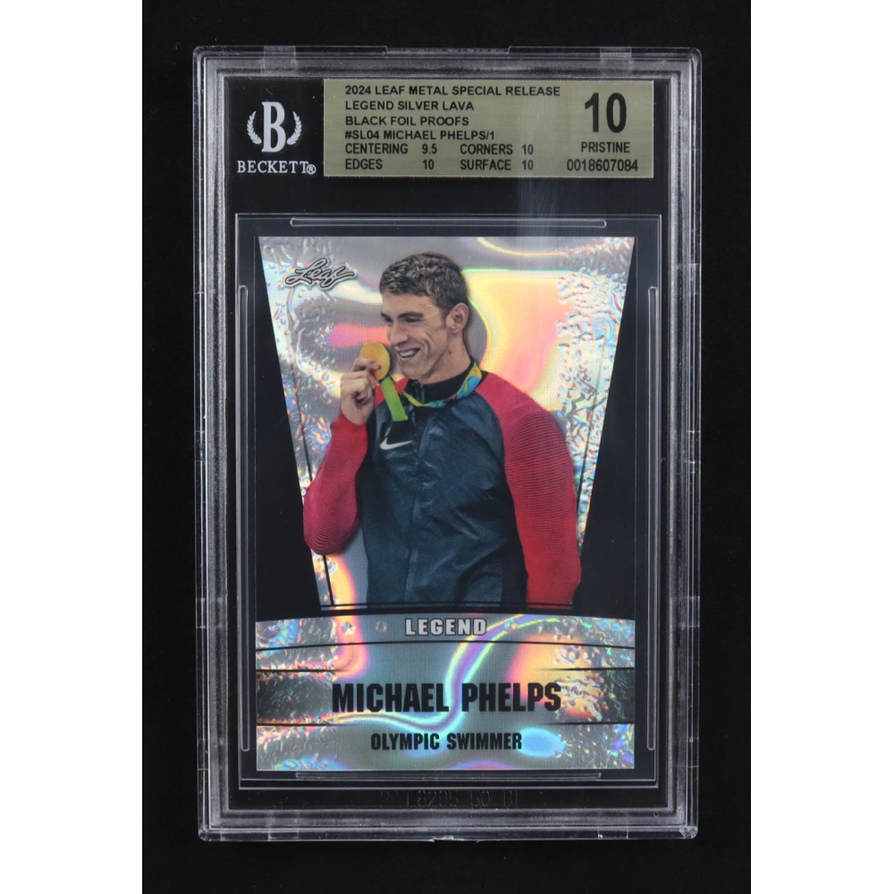 Michael Phelps 2024 Leaf Metal Special Release Prized Legend Silver Lava Black Foil Proofs #SL04 (BGS 10) at PristineAuction.com