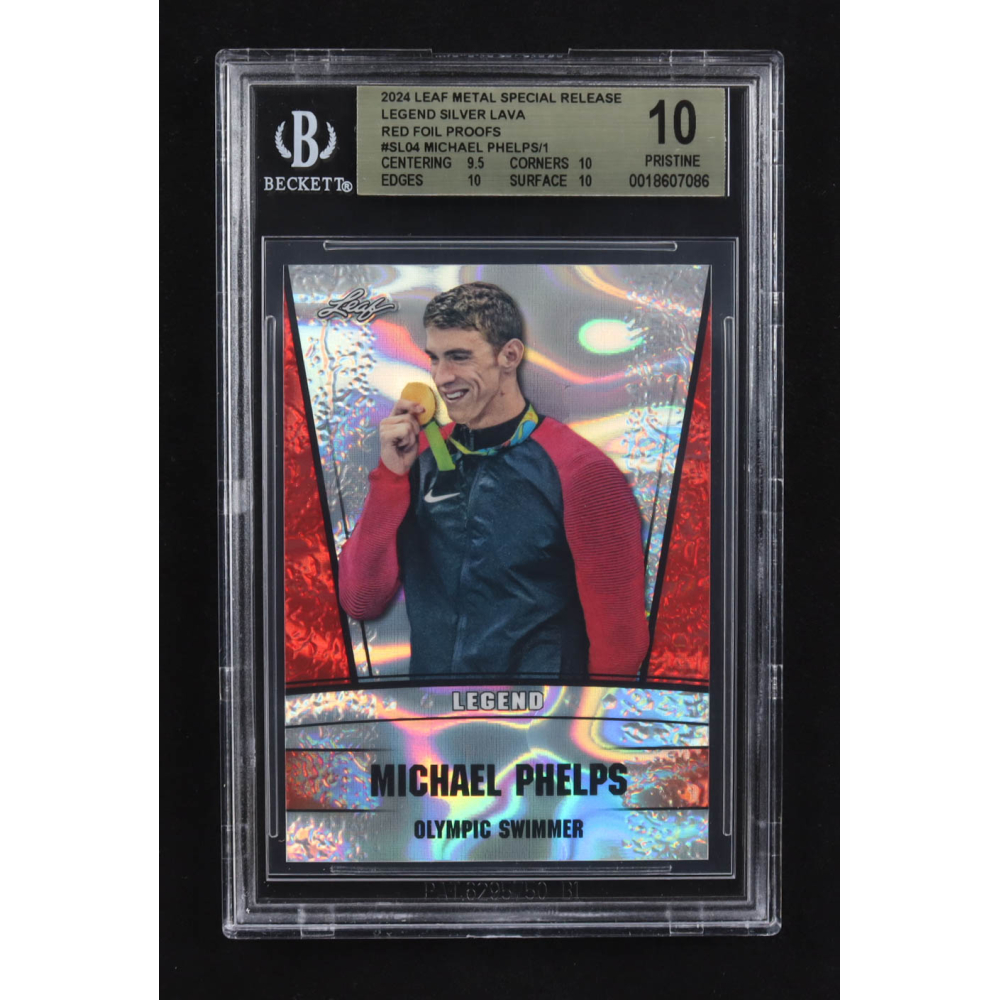 Michael Phelps 2024 Leaf Metal Special Release Prized Legend Silver Lava Red Foil Proofs #SL04 (BGS 10) at PristineAuction.com