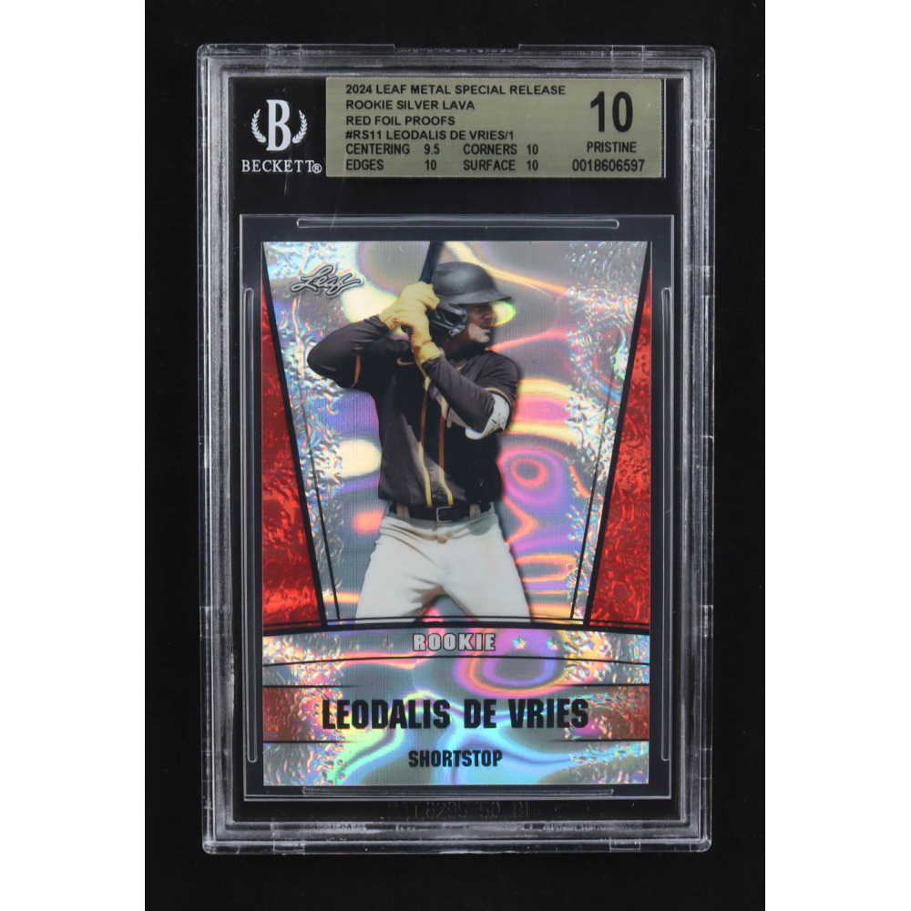 Leodalis De Vries 2024 Leaf Metal Special Release Rookie Silver Lava Red Foil Proofs #RS11 RC (BGS 10) at PristineAuction.com