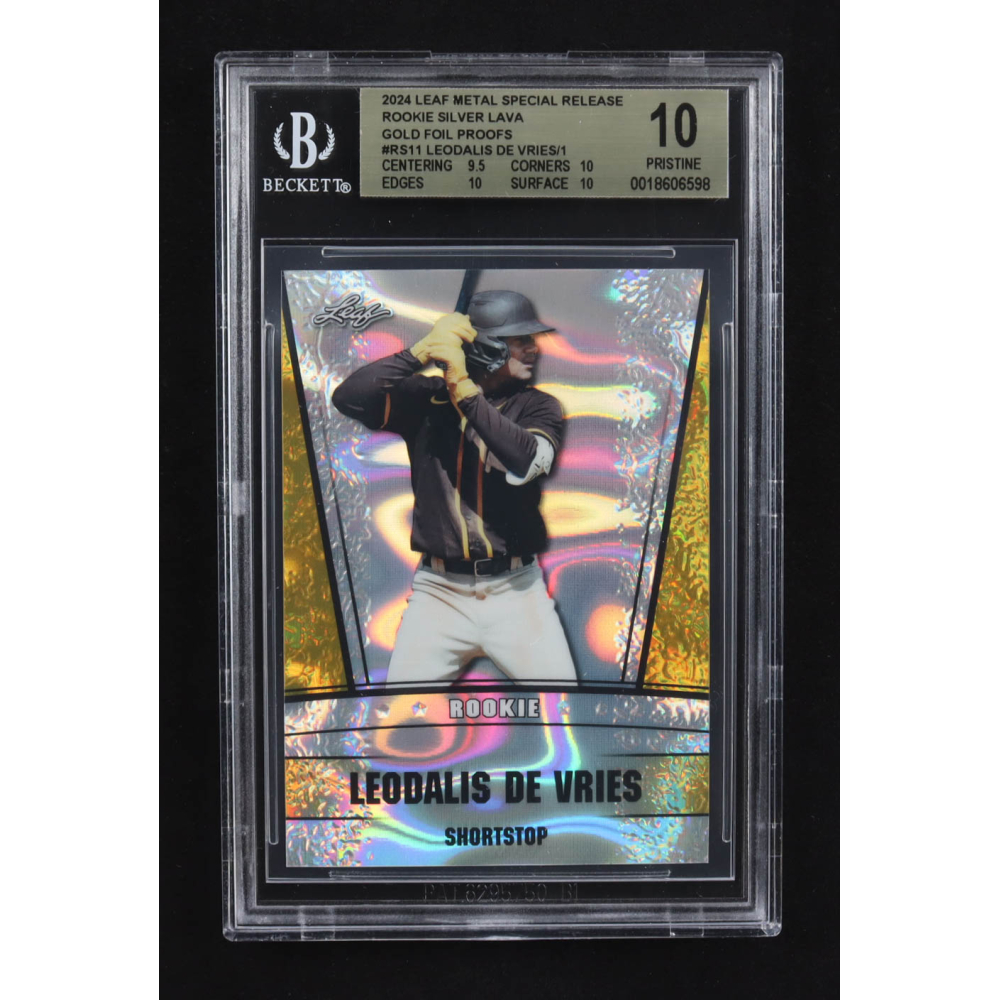 Leodalis De Vries 2024 Leaf Metal Special Release Rookie Silver Lava Gold Foil Proofs #RS11 RC (BGS 10) at PristineAuction.com