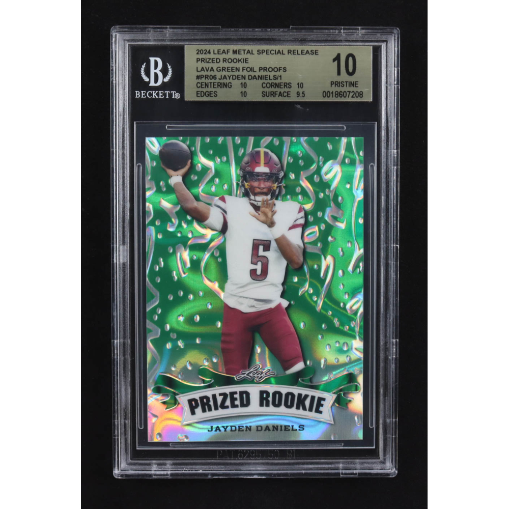 Jayden Daniels 2024 Leaf Metal Special Release Prized Rookie Lava Green Foil Proofs #PR06 RC (BGS 10) at PristineAuction.com