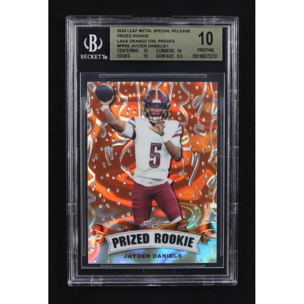 Jayden Daniels 2024 Leaf Metal Special Release Prized Rookie Lava Orange Foil Proofs #PR06 RC (BGS 10) at PristineAuction.com