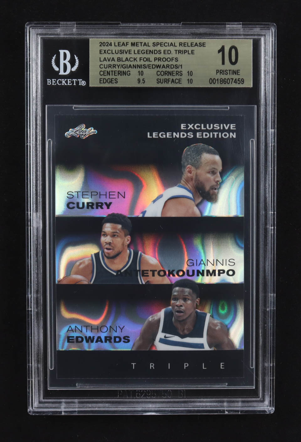 Giannis Antekounmpo / Anthony Edwards / Stephen Curry 2024 Leaf Metal Special Release Exclusive Legends Ed. Triple Lava Black Foil Proofs (BGS 10) at PristineAuction.com Giannis Antekounmpo / Anthony Edwards / Stephen Curry 2024 Leaf Metal Special Release Exclusive Legends Ed. Triple Lava Black Foil Proofs (BGS 10) at PristineAuction.com