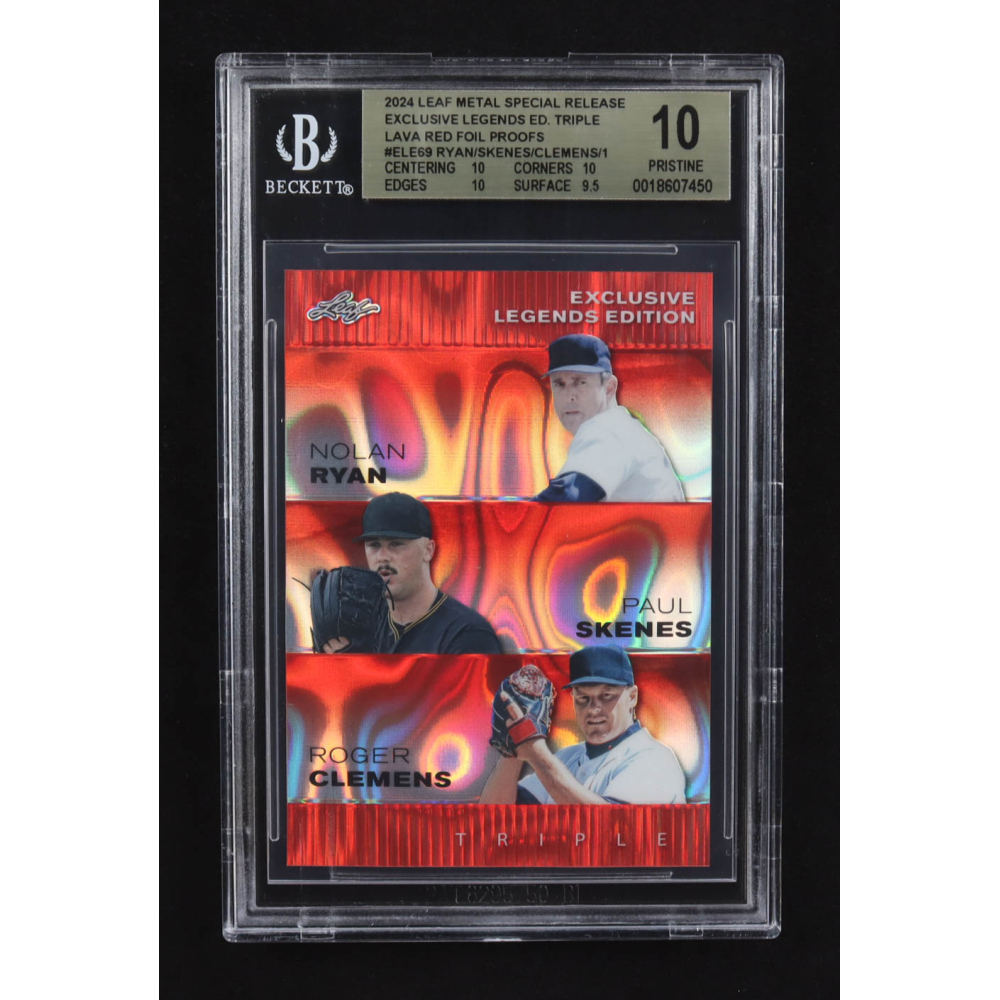 Paul Skenes / Nolan Ryan / Roger Clemens 2024 Leaf Metal Special Release Exclusive Legends Ed. Triple Lava Red Foil Proofs #ELE69 RC (BGS 10) at PristineAuction.com
