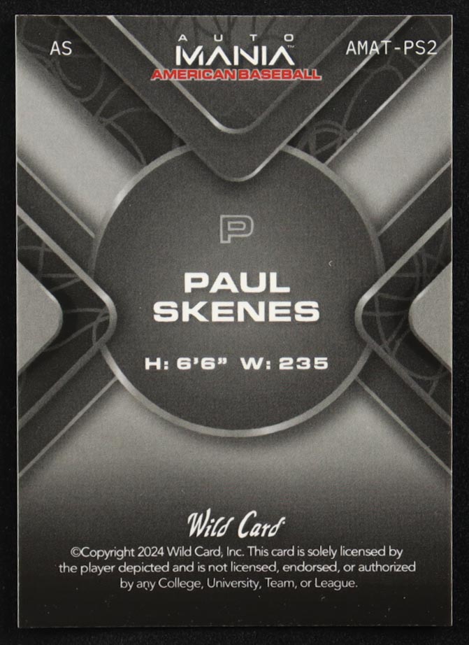 Paul Skenes 2024 Wild Card Auto Mania Red Laser #PS2 RC #1/1 at PristineAuction.com Paul Skenes 2024 Wild Card Auto Mania Red Laser #PS2 RC #1/1 at PristineAuction.com