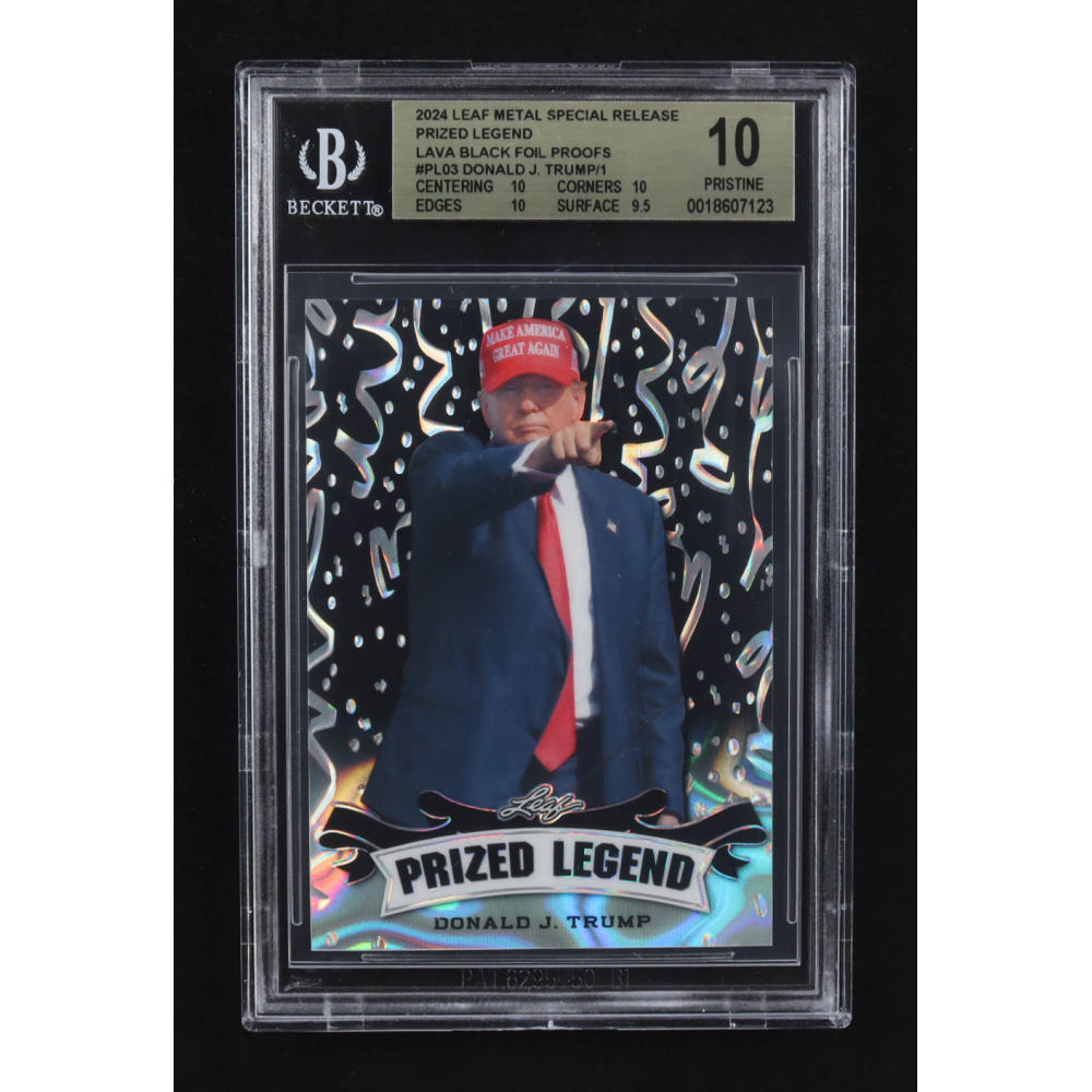 Donald J. Trump 2024 Leaf Metal Special Release Prized Legend Lava Black Foil Proofs #PL-03 (BGS 10) at PristineAuction.com