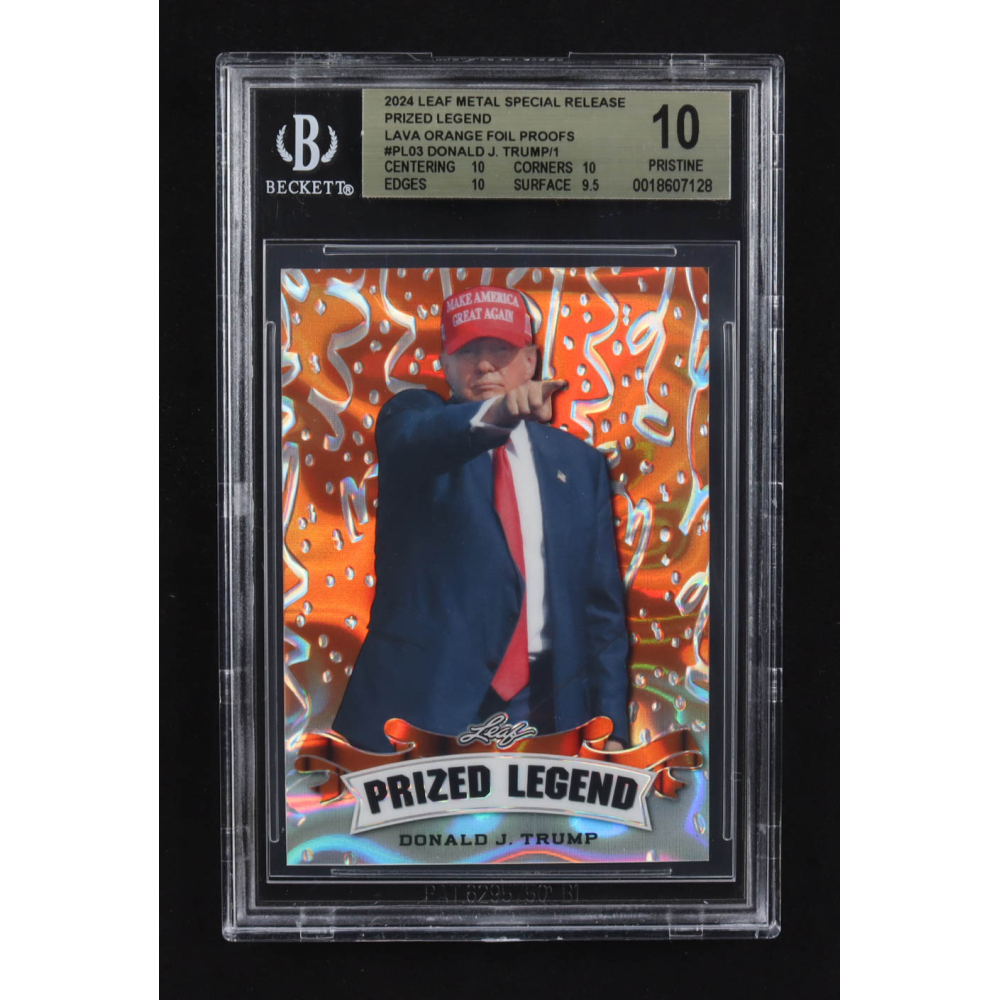 Donald J. Trump 2024 Leaf Metal Special Release Prized Legend Lava Orange Foil Proofs #PL-03 (BGS 10) at PristineAuction.com