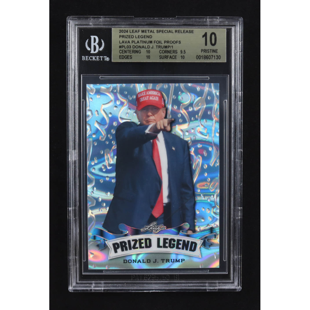 Donald J. Trump 2024 Leaf Metal Special Release Prized Legend Lava Platinum Foil Proofs #PL-03 (BGS 10) at PristineAuction.com