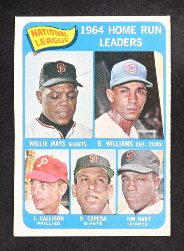 Willie Mays / Billy Williams / Jim Ray Hart / Orlando Cepeda / Johnny Callison 1965 Topps #4 / NL Home Run Leaders at PristineAuction.com Willie Mays / Billy Williams / Jim Ray Hart / Orlando Cepeda / Johnny Callison 1965 Topps #4 / NL Home Run Leaders at PristineAuction.com