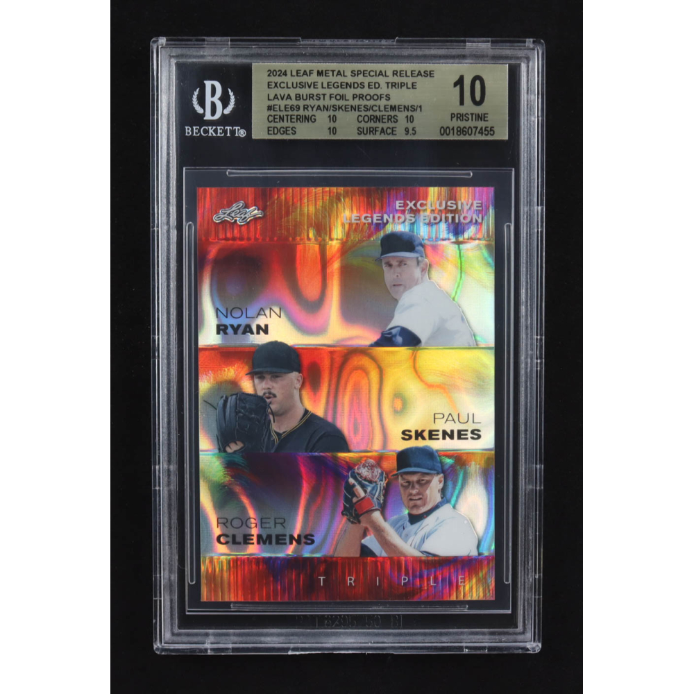 Paul Skenes / Nolan Ryan / Roger Clemens 2024 Leaf Metal Special Release Exclusive Legends Ed. Triple Lava Burst Foil Proofs #ELE69 RC (BGS 10) at PristineAuction.com