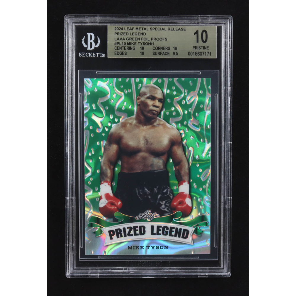 Mike Tyson 2024 Leaf Metal Special Release Prized Legend Lava Green Foil Proofs #PL10 (BGS 10) at PristineAuction.com