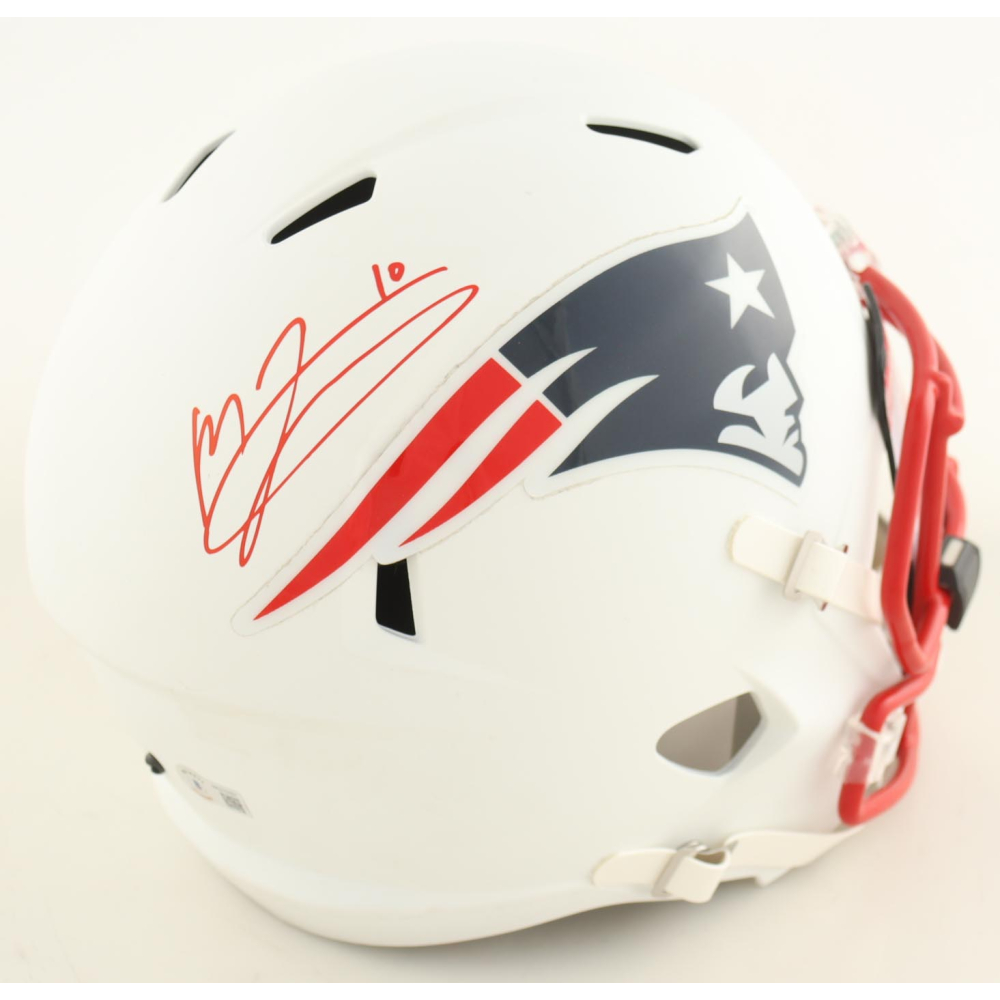 Mac Jones Signed Patriots White Alternate Full-Size Speed Helmet With Visor (Beckett) at PristineAuction.com