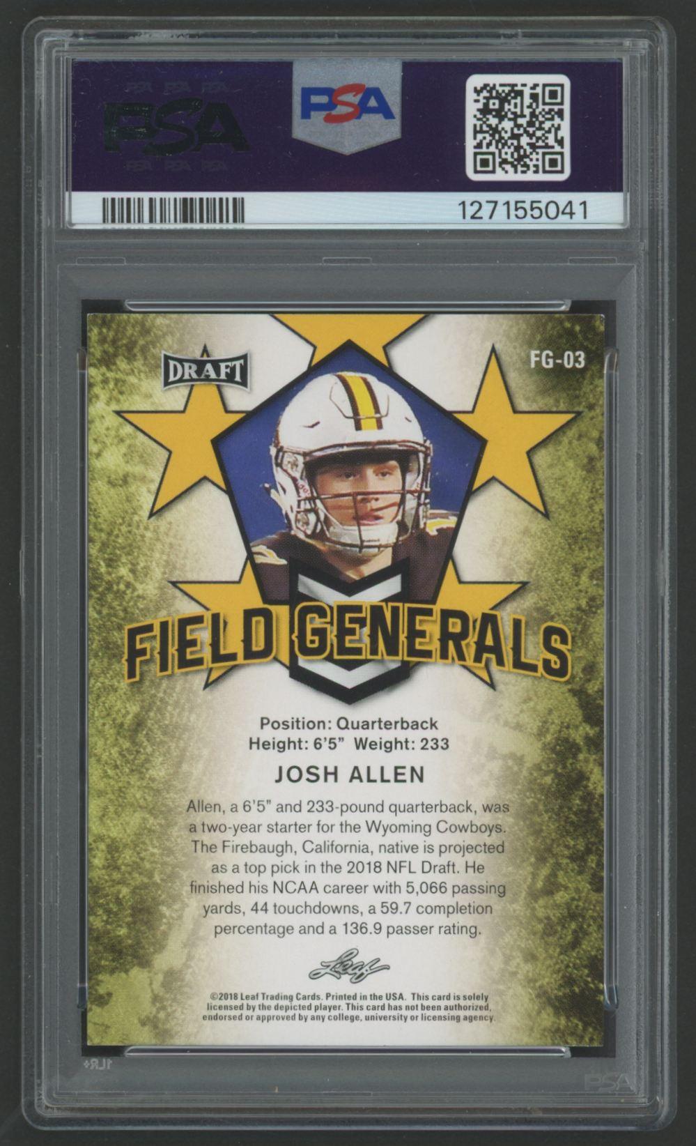 Josh Allen 2018 Leaf Draft Field Generals #FG03 RC (PSA 9) at PristineAuction.com Josh Allen 2018 Leaf Draft Field Generals #FG03 RC (PSA 9) at PristineAuction.com