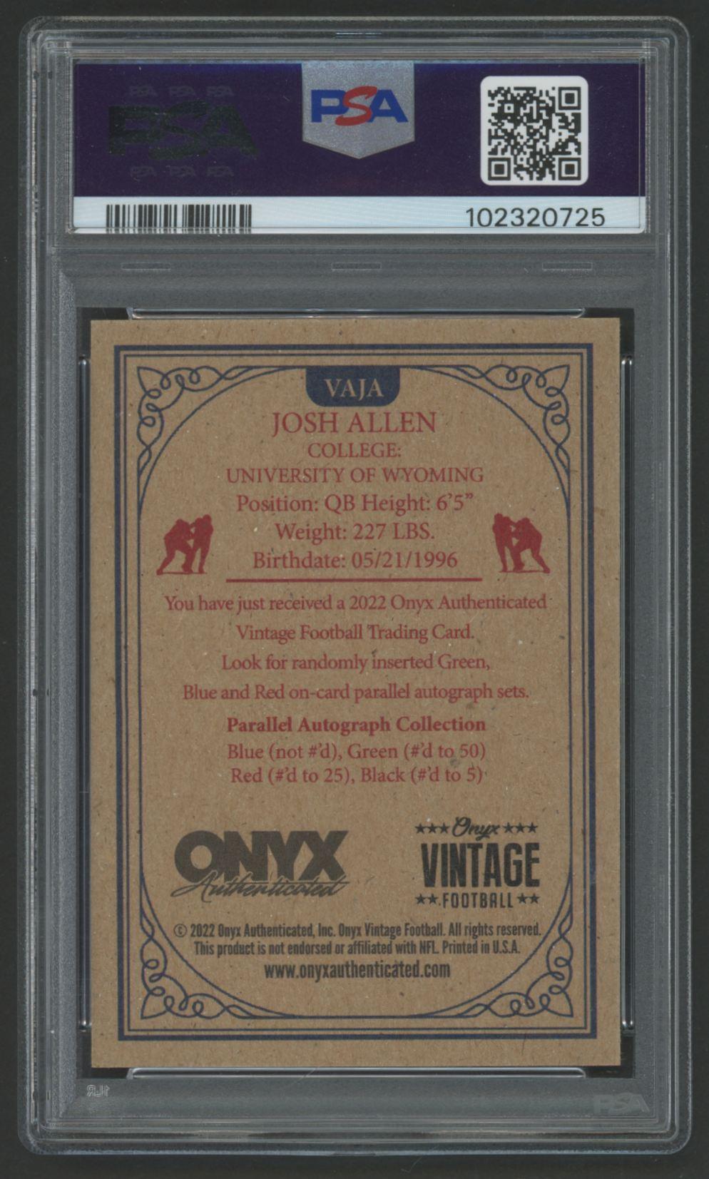 Josh Allen 2022 Onyx Vintage Autograph Blue #VAJA (PSA 8) at PristineAuction.com Josh Allen 2022 Onyx Vintage Autograph Blue #VAJA (PSA 8) at PristineAuction.com
