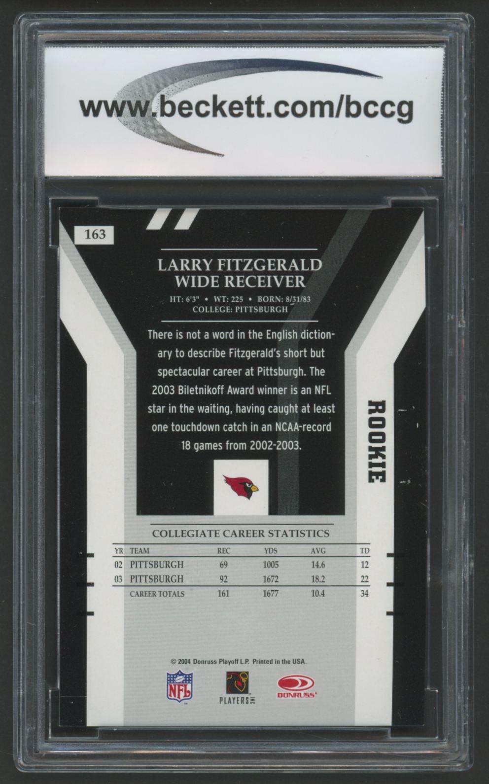 Larry Fitzgerald 2004 Donruss Elite #163 #153/500 (BCCG 8) at PristineAuction.com Larry Fitzgerald 2004 Donruss Elite #163 #153/500 (BCCG 8) at PristineAuction.com