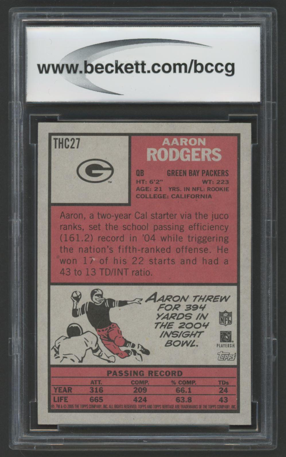 Aaron Rodgers 2005 Topps Heritage Foil #THC27A (BCCG 10) at PristineAuction.com Aaron Rodgers 2005 Topps Heritage Foil #THC27A (BCCG 10) at PristineAuction.com