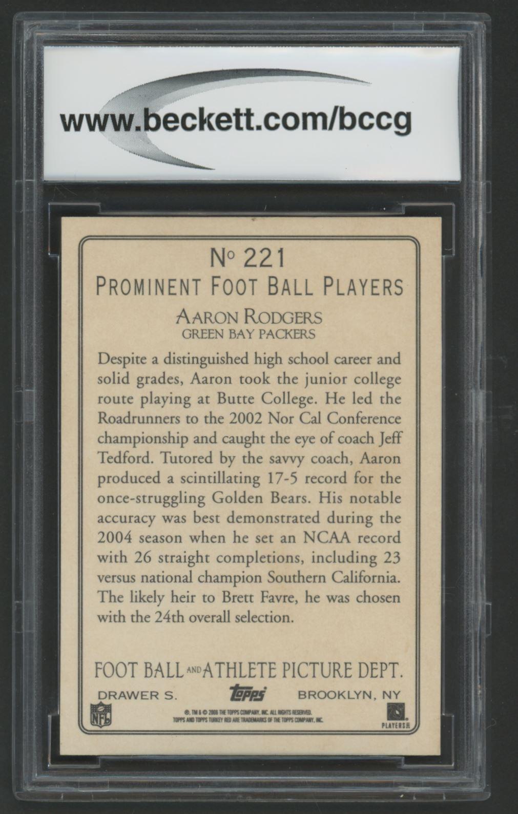 Aaron Rodgers 2005 Topps Turkey Red #221 RC (BCCG 10) at PristineAuction.com Aaron Rodgers 2005 Topps Turkey Red #221 RC (BCCG 10) at PristineAuction.com