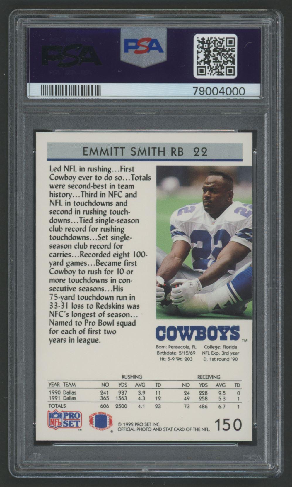 Emmitt Smith 1992 Pro Set #150 (PSA 10) at PristineAuction.com Emmitt Smith 1992 Pro Set #150 (PSA 10) at PristineAuction.com