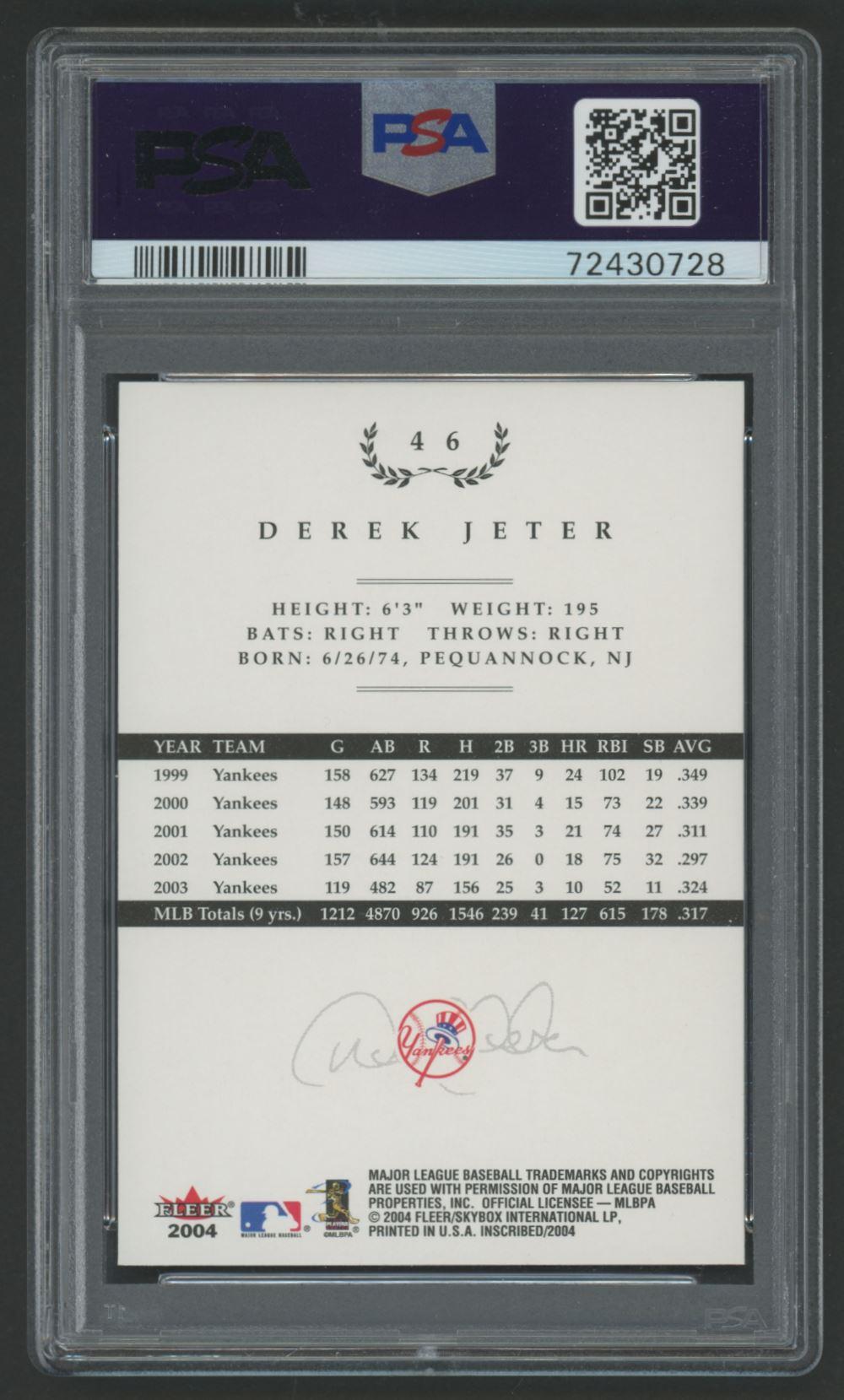 Derek Jeter 2004 Fleer InScribed #46 (PSA 10) at PristineAuction.com Derek Jeter 2004 Fleer InScribed #46 (PSA 10) at PristineAuction.com