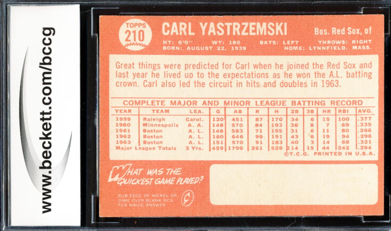 Carl Yastrzemski 1964 Topps #210 (BCCG 9) at PristineAuction.com Carl Yastrzemski 1964 Topps #210 (BCCG 9) at PristineAuction.com