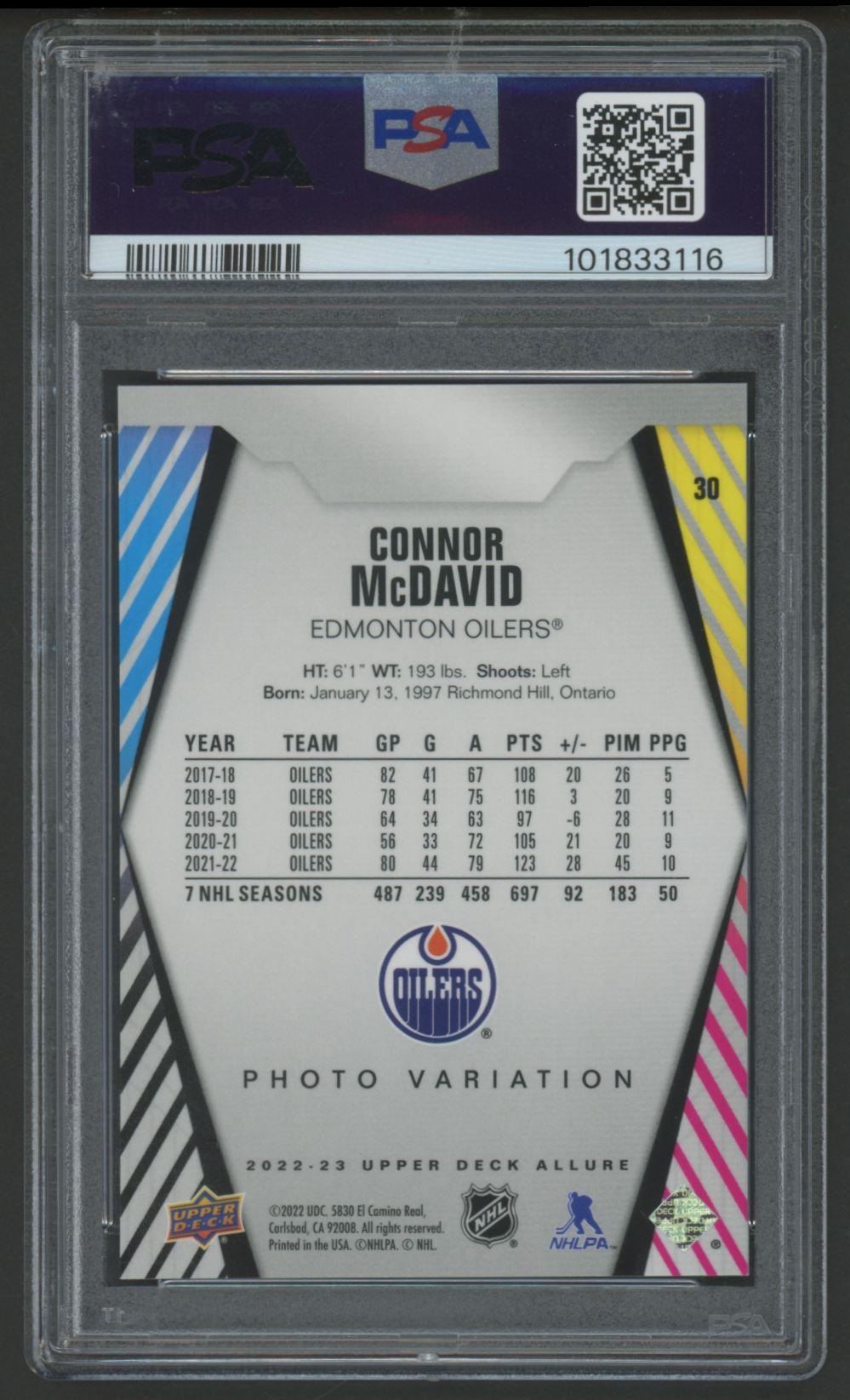 Connor McDavid 2022 Upper Deck Allure Variation #30 (PSA 10) at PristineAuction.com Connor McDavid 2022 Upper Deck Allure Variation #30 (PSA 10) at PristineAuction.com