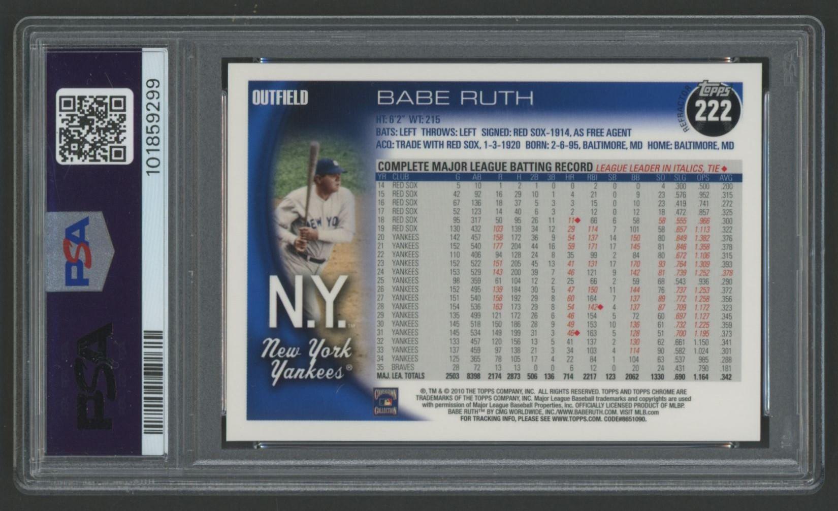 Babe Ruth 2010 Topps Chrome Wrapper Redemption Refractor #222 (PSA 9) at PristineAuction.com Babe Ruth 2010 Topps Chrome Wrapper Redemption Refractor #222 (PSA 9) at PristineAuction.com