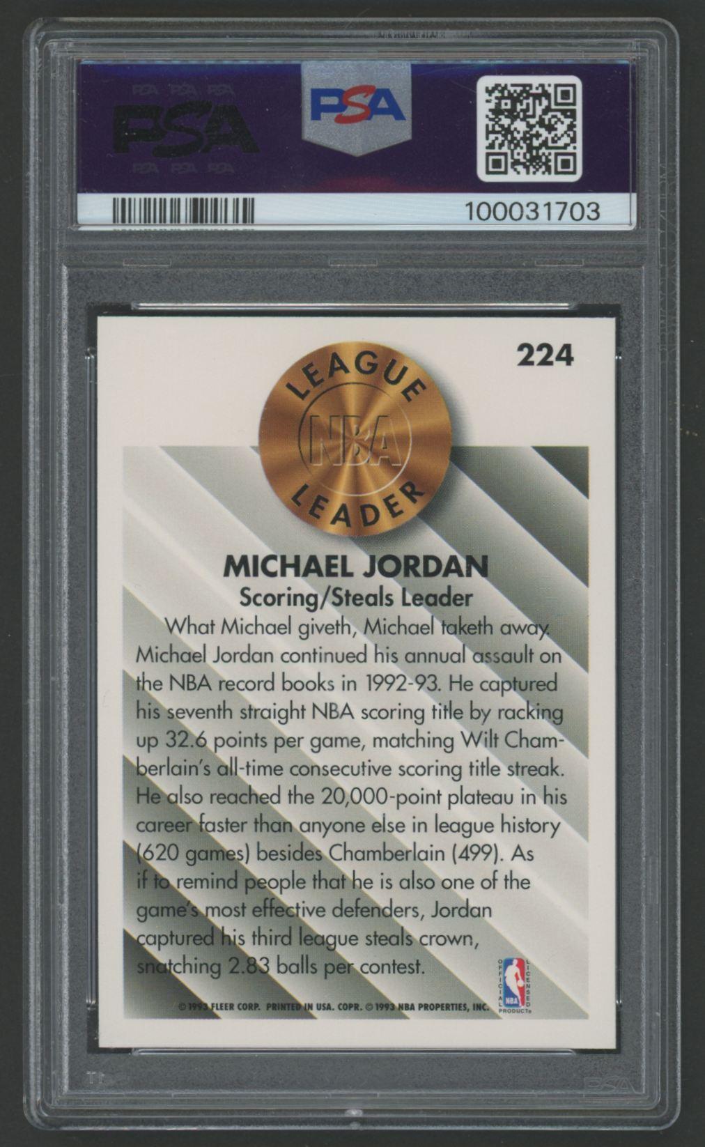 Michael Jordan 1993 Fleer #224 (PSA 10) at PristineAuction.com Michael Jordan 1993 Fleer #224 (PSA 10) at PristineAuction.com