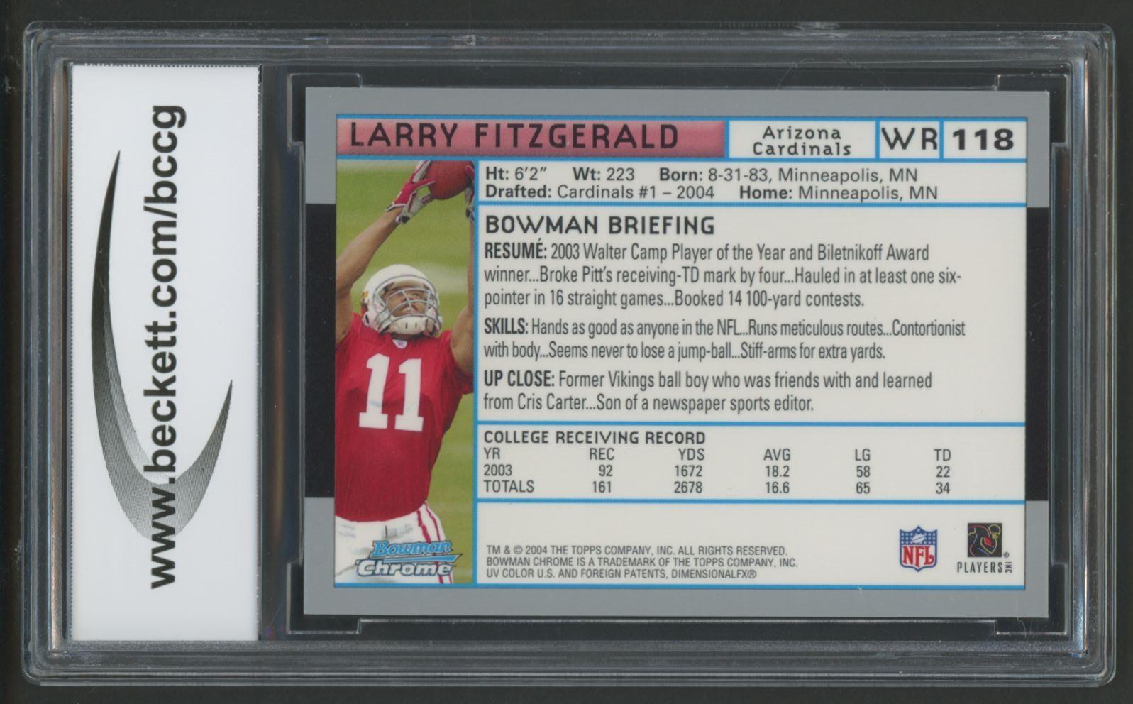 Larry Fitzgerald 2004 Bowman Chrome #118 (BCCG 9) at PristineAuction.com Larry Fitzgerald 2004 Bowman Chrome #118 (BCCG 9) at PristineAuction.com