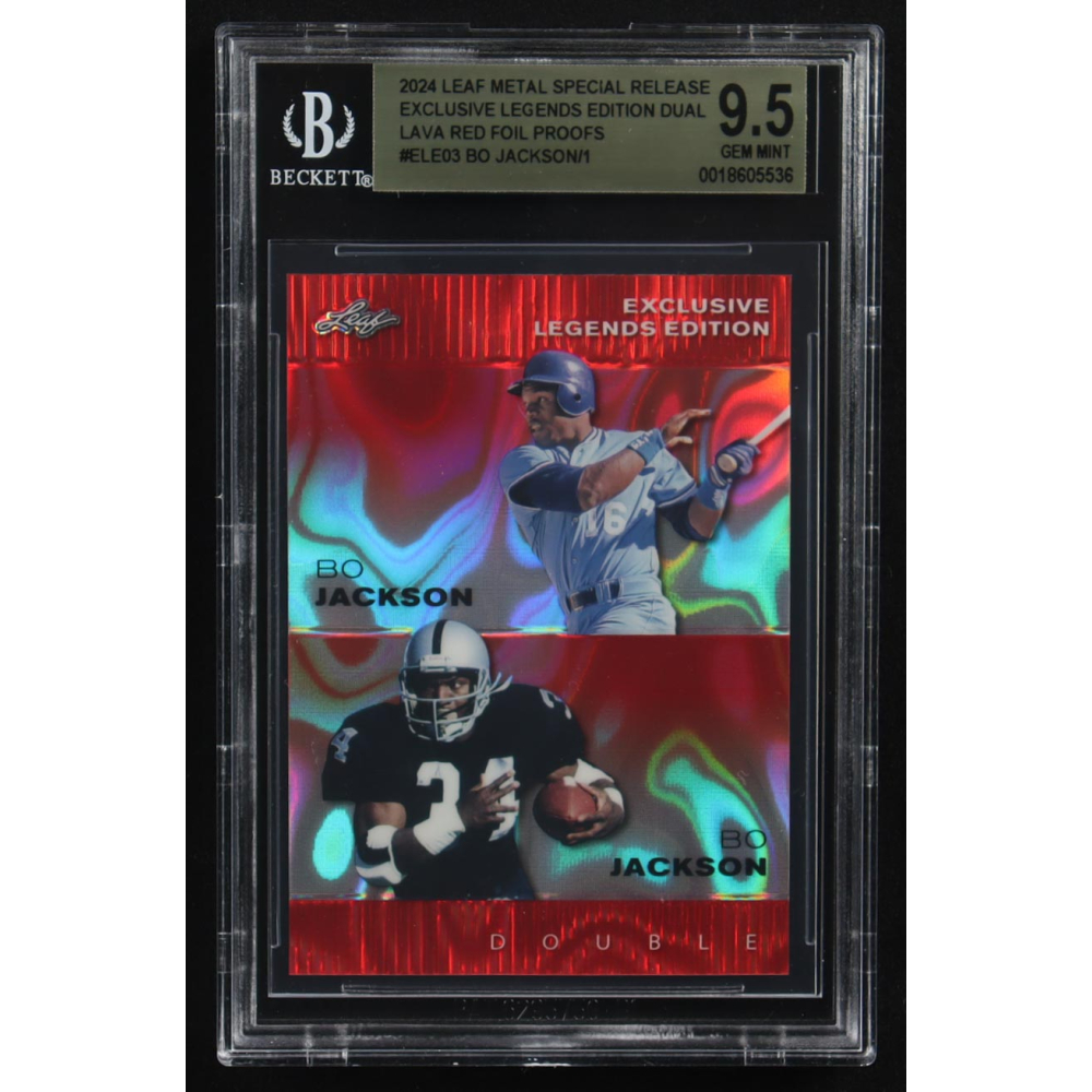 Bo Jackson / Bo Jackson /  2024 Leaf Metal Special Release Exclusive Legends Ed. Dual Lava Red Foil Proofs #ELE03 (BGS 9.5) at PristineAuction.com