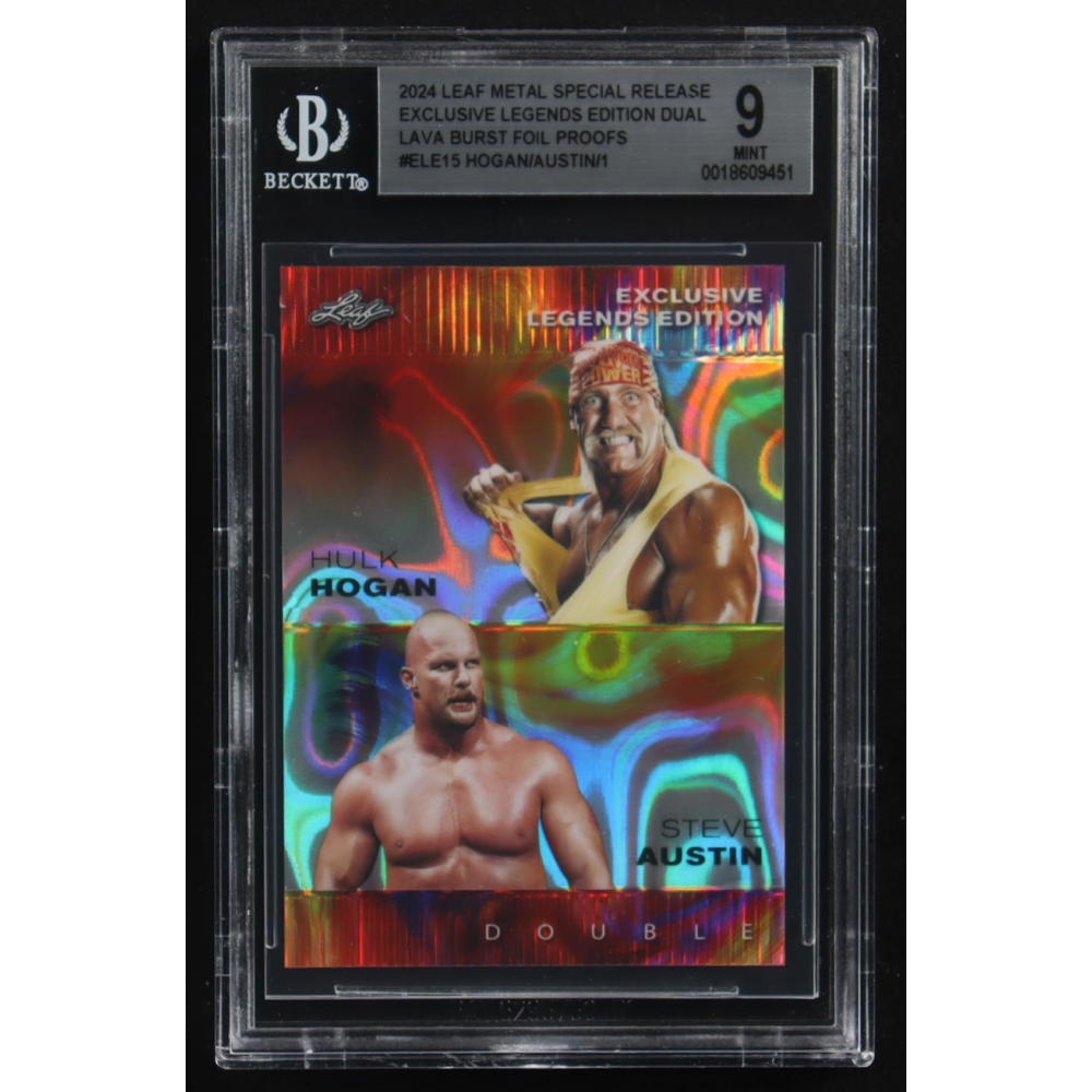 Steve Austin / Hulk Hogan 2024 Leaf Metal Special Release Exclusive Legends Ed. Dual Lava Burst Foil Proofs #ELE15 (BGS 9) at PristineAuction.com