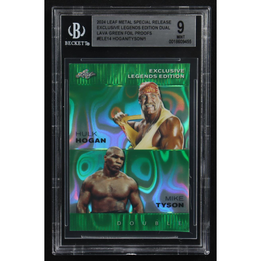 Mike Tyson / Hulk Hogan 2024 Leaf Metal Special Release Exclusive Legends Ed. Dual Green Foil Proofs #ELE14 (BGS 9) at PristineAuction.com