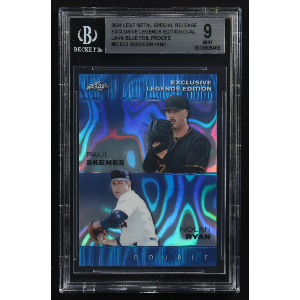 Paul Skenes / Nolan Ryan / 2024 Leaf Metal Special Release Exclusive Legends Ed. Dual Lava Blue Foil Proofs #ELE32 RC (BGS 9) at PristineAuction.com