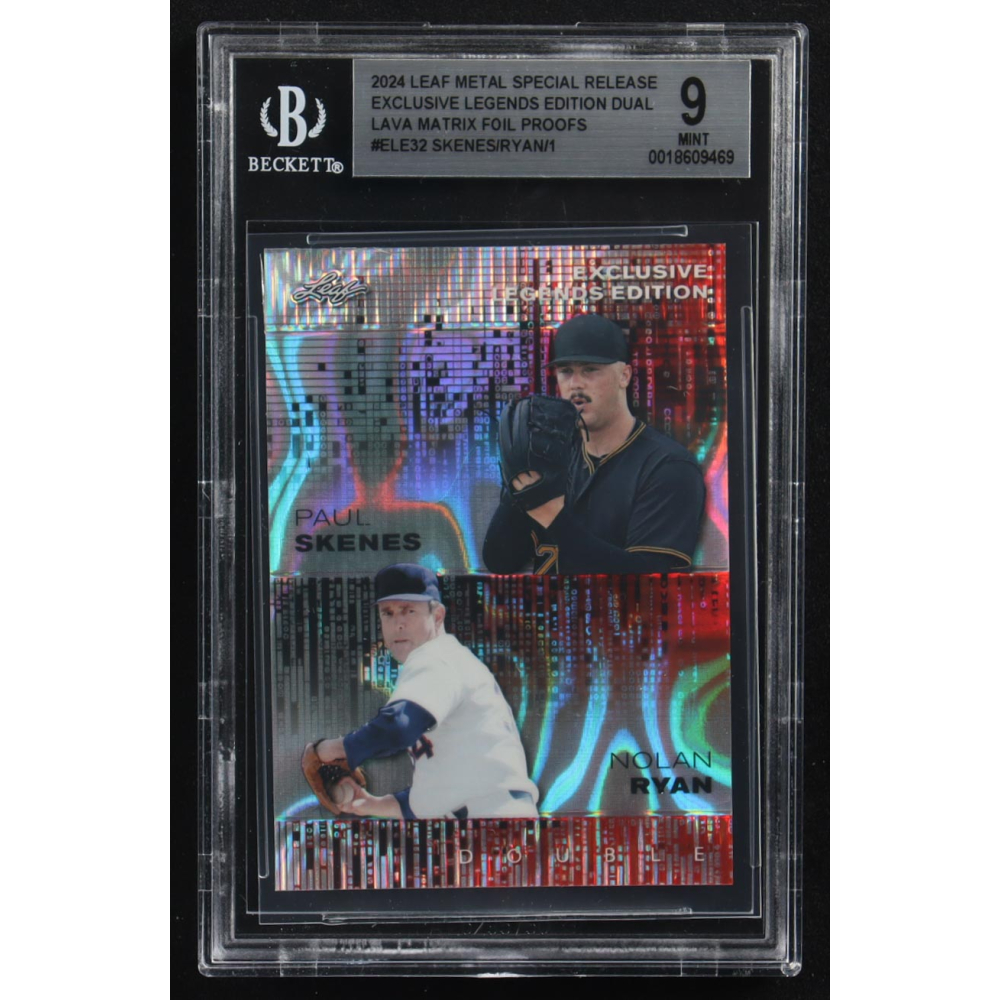 Paul Skenes / Nolan Ryan / 2024 Leaf Metal Special Release Exclusive Legends Ed. Dual Lava Matrix Foil Proofs #ELE32 RC (BGS 9) at PristineAuction.com