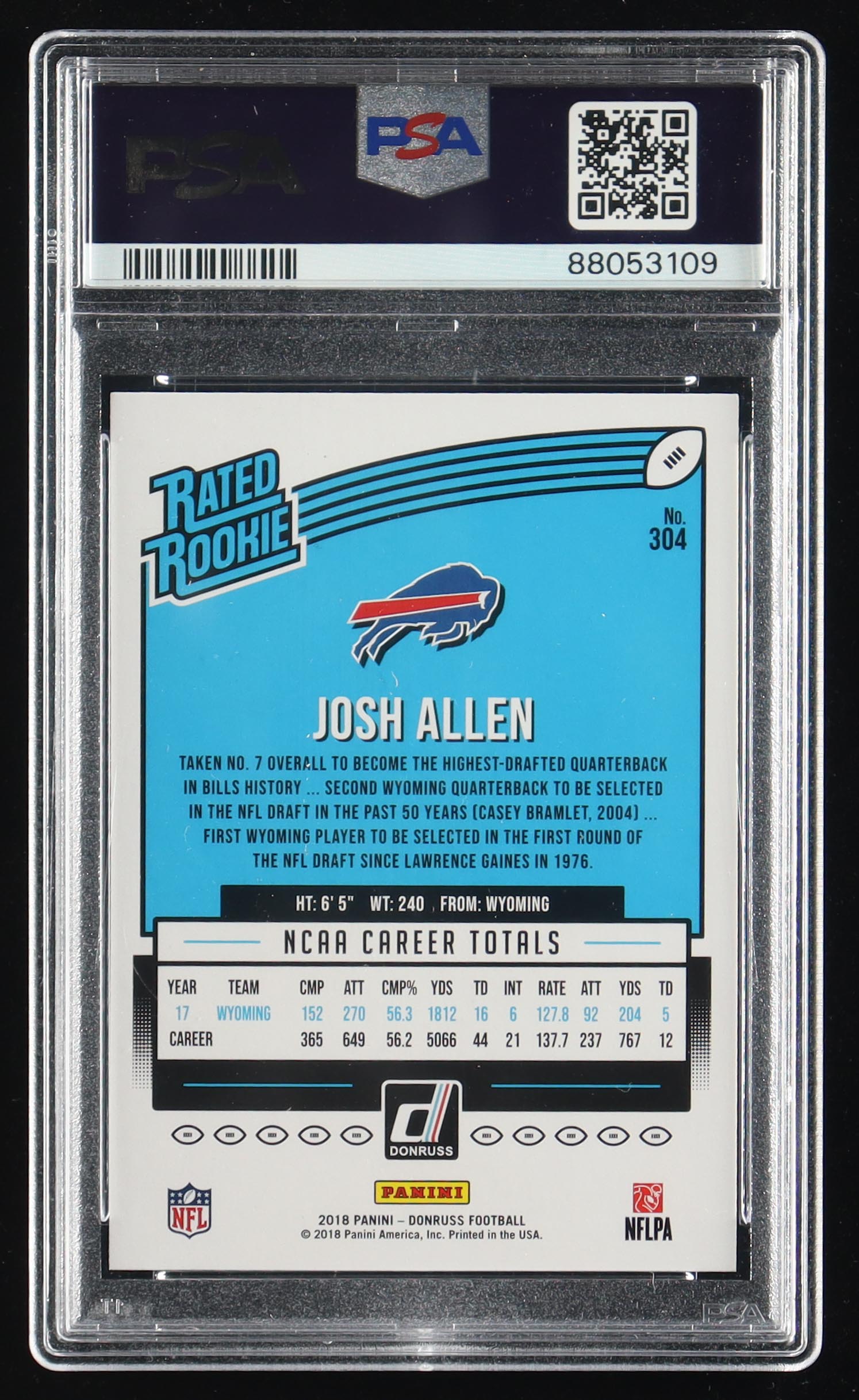 Josh Allen 2018 Donruss RR #304 RC (PSA 10) at PristineAuction.com Josh Allen 2018 Donruss RR #304 RC (PSA 10) at PristineAuction.com