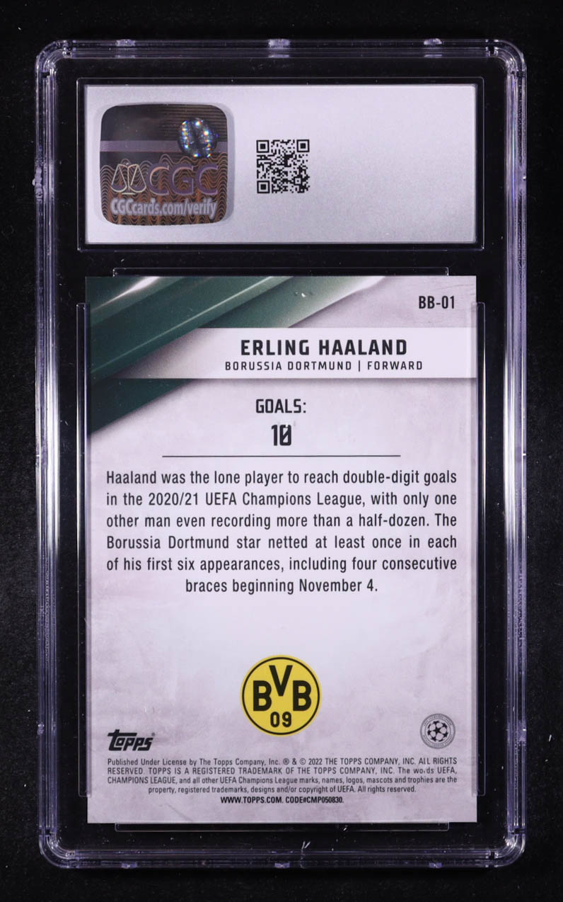 Erling Haaland 2021-22 Topps UEFA Champions League Best of the Best #BB01 (CGC 10) at PristineAuction.com Erling Haaland 2021-22 Topps UEFA Champions League Best of the Best #BB01 (CGC 10) at PristineAuction.com