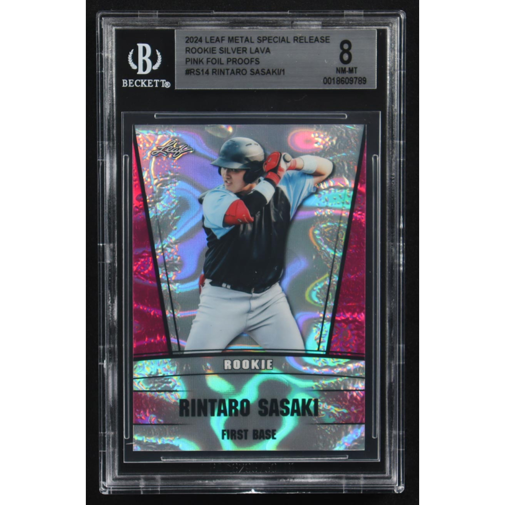 Rintaro Sasaki 2024 Leaf Metal Special Release Rookie Silver Lava Pink Foil Proofs #RS14 RC (BGS 8) at PristineAuction.com